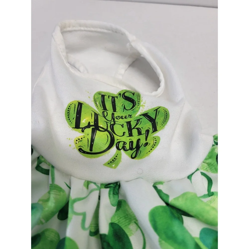 St Patricks Day Lucky Day Shamrock Pet‎ Dress Green White XS Dog Cat Outfit